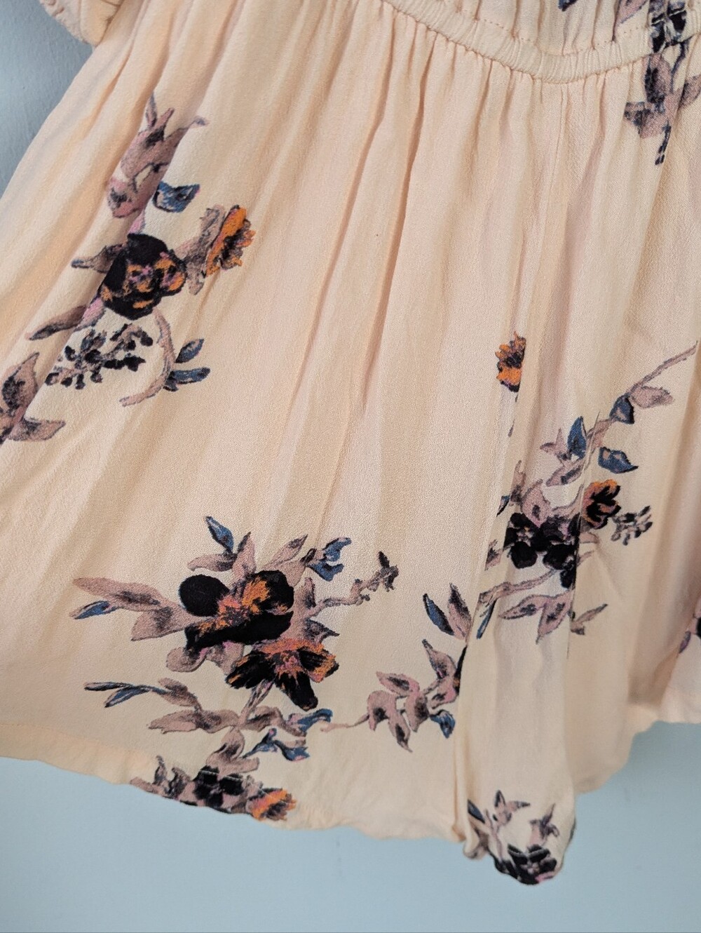 Free People M Blush Pink Floral Print Off Shoulder Boho Romper - Picture 8 of 12
